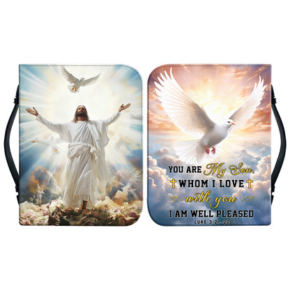 Teesdily | Customized Jesus Lover Bible Case Jesus Believer Bible Protector Jesus Heaven Bible Holder Son Of God I Am Well Pleased Religious Gift