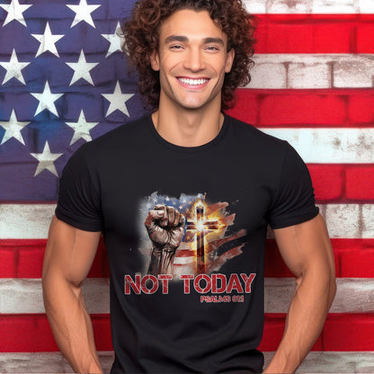 Teesdily | American Flag Fighting Hand Shirt, Not Today Psalms 91:1 Tee Sweatshirt Hoodie Mug, Jesus Lovers Gifts, Fighting Patriotic Tee