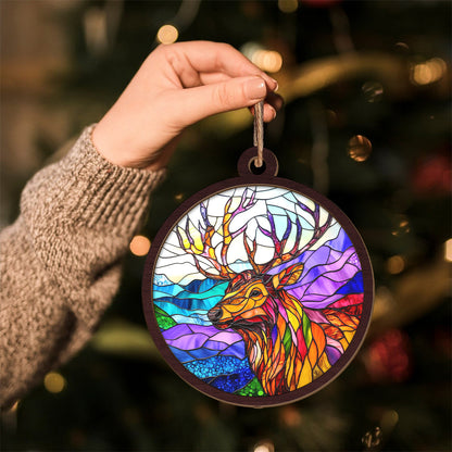 Teesdily | Deer Suncatcher, Deer Stained Glass Suncatcher, Elk Suncatcher Ornament, Deer Christmas 2024 Gift, Ornament Christmas, Deer Lover Gift