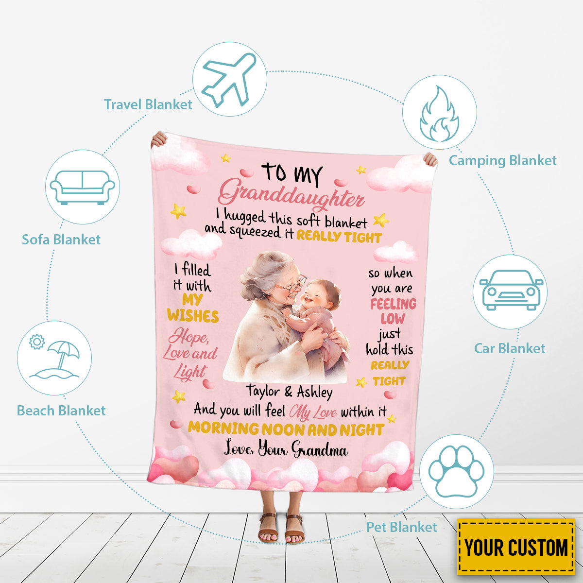 Teesdily | Personalized To My Granddaughter Blanket I Hugged This Soft Blanket And Squeezed It Really Tight Sherpa Fleece Cute Gift From Grandma