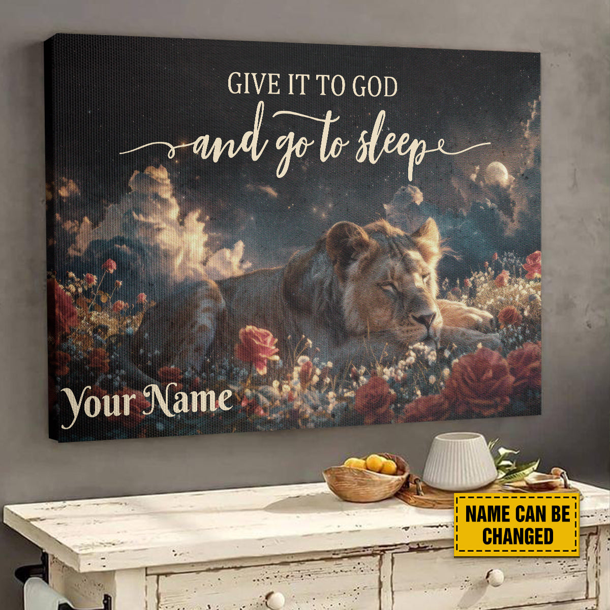 Teesdily | Customized Jesus Lion Of Judah Canvas, Give It To God And Go To Sleep Poster, Gift For Jesus Lovers, Religious Poster, Christian Home Decor