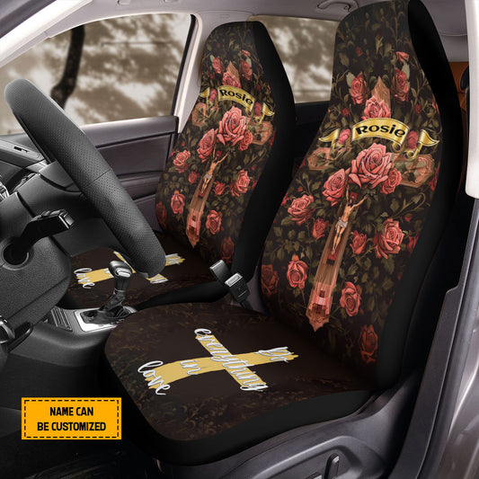 Teesdily | Customized Jesus Cross Roses Car Seat Cover, Do Everything In Love Christ Religious Seat Protectors, God Catholic Gifts, Car Decor