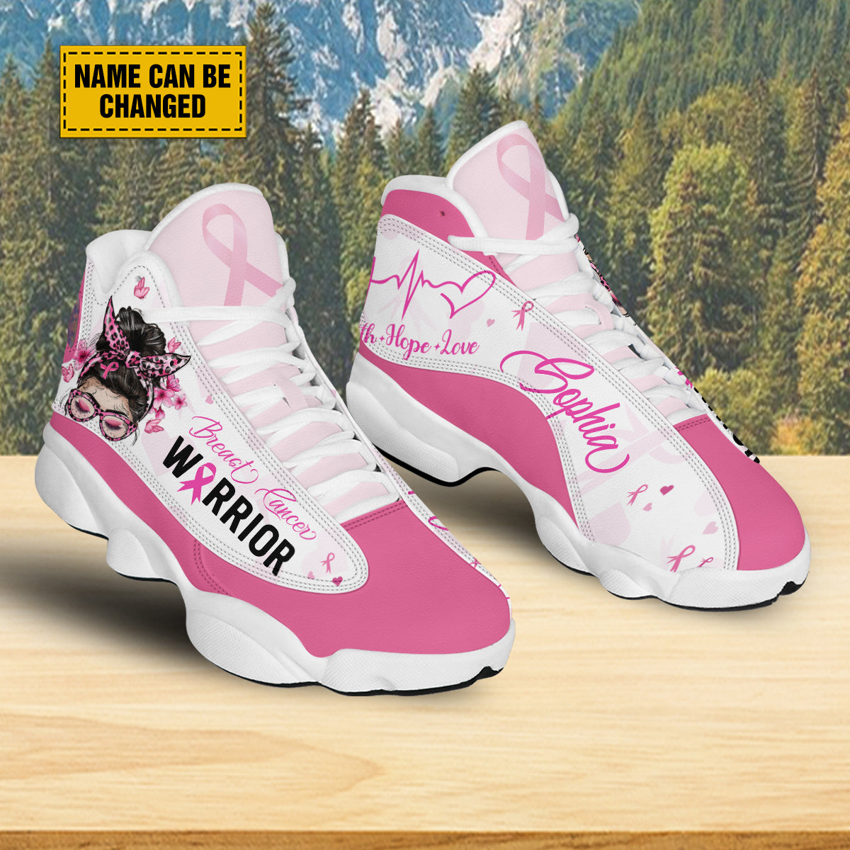 Teesdily | Custom Breast Cancer Warrior Basketball Shoes, Faith Hope Love Jesus Support Warrior Shoes Sneaker, Pink Ribbon Strong Girl Fighter Gift