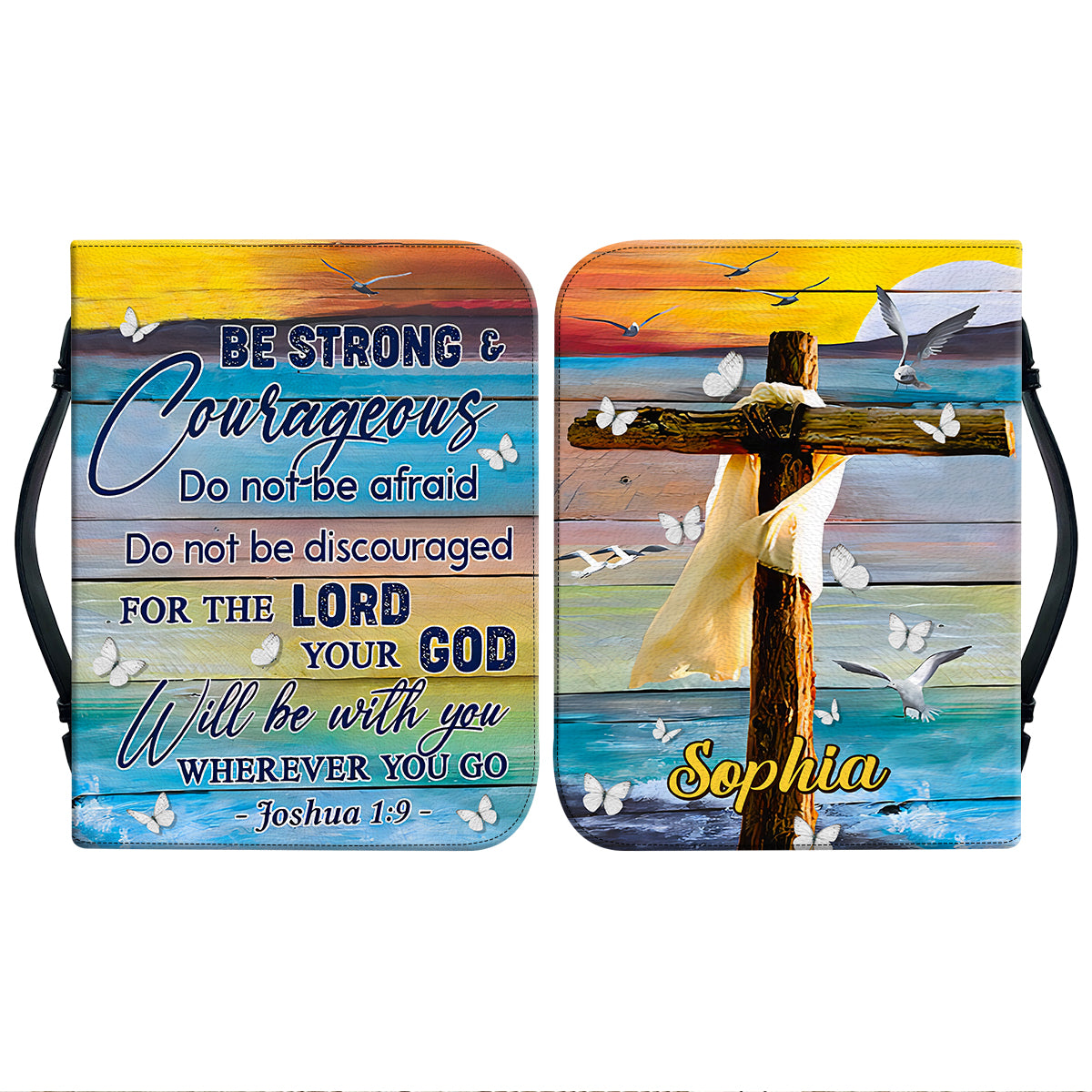 Teesdily | Customized Jesus Cross Butterfly Bible Protector Be Strong And Courageous Do Not Be Afraid God Inspiration Pastor Gifts