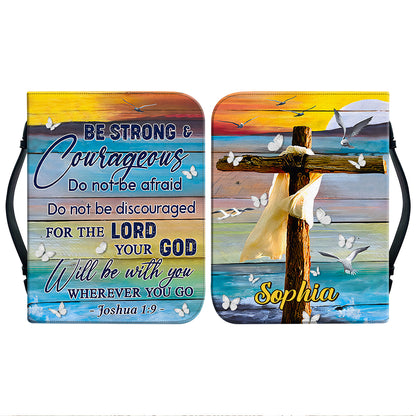 Teesdily | Customized Jesus Cross Butterfly Bible Protector Be Strong And Courageous Do Not Be Afraid God Inspiration Pastor Gifts