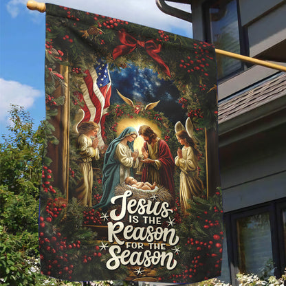 Teesdily | Jesus Nativity Christmas Flag, Jesus Is The Reason For The Season Christmas Garden Flag, Christmas Gift Decor Home