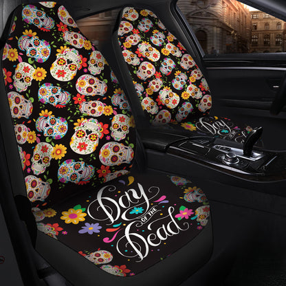 Teesdily | Sugar Skull Car Seat Cover, Mexican Day Of The Dead Front Seat Cover, Flower Dia De Los Muertos Protection Seats, Halloween Gift, Car Decor