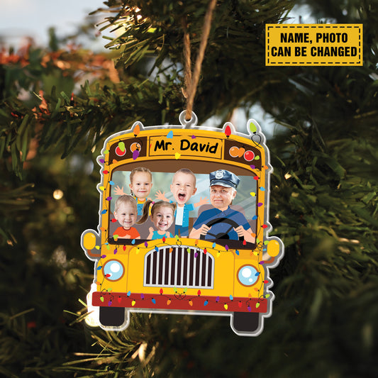 Teesdily | Customized School Bus Ornament Christmas, Bus Driver Ornament Plastic Christmas Gift For Kid, Bus Driver Keepsake Xmas