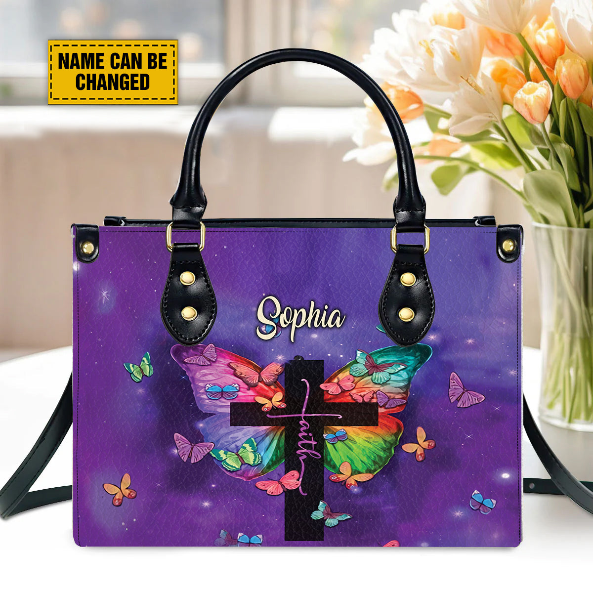 Teesdily | Personalized Jesus Faith Butterfly Handbag Women, Be Still And Know That I Am God Bag, Christ Cross Butterfly Bag, Christmas Gift For Mom