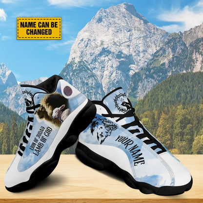 Teesdily | Lion And Lamb Basketball Shoes, Jesus Lion Of Judah Running Shoes, Christian Gifts, Religious Footwear Unisex Basketball Shoes