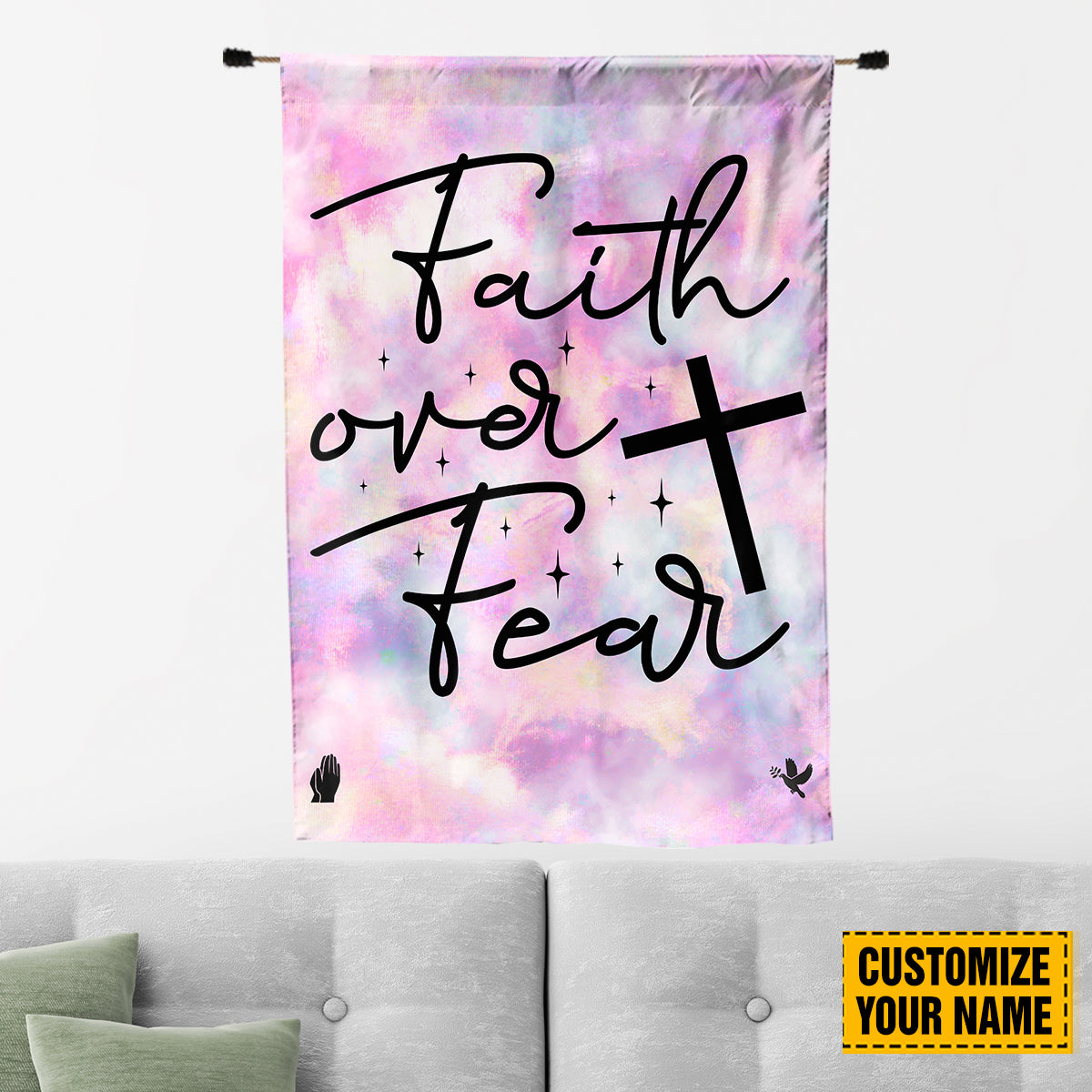 Teesdily | Faith Over Fear Customized Family Name Garden Flag, Jesus Tie Dye Classic House Flag, Hippie Home Garden Decor, Hippie Style Flag