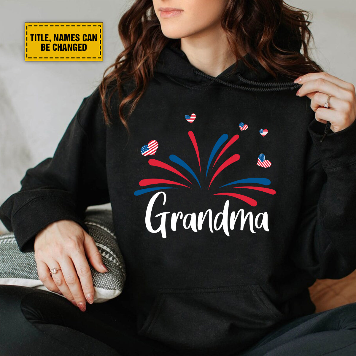 Teesdily | Customized Grandma American Flag Shirt, Fireworks Heart Mom Sweatshirt, Mama And Kids T-Shirt, Mom Papa Mug Cup, Independence Day Gifts