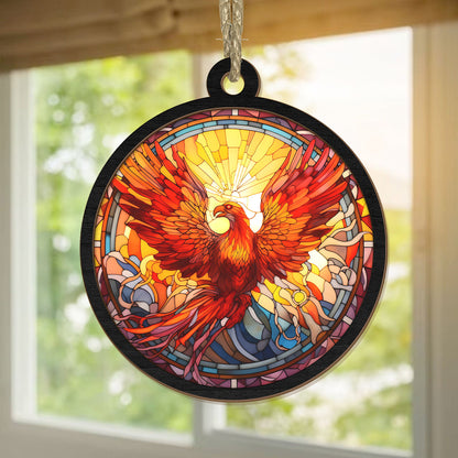 Teesdily | Fire Rooster In Stained Glass Suncatcher Window Hangings, Rooster Lovers, Christmas Tree Decoration, Holiday Gift, Xmas Gift