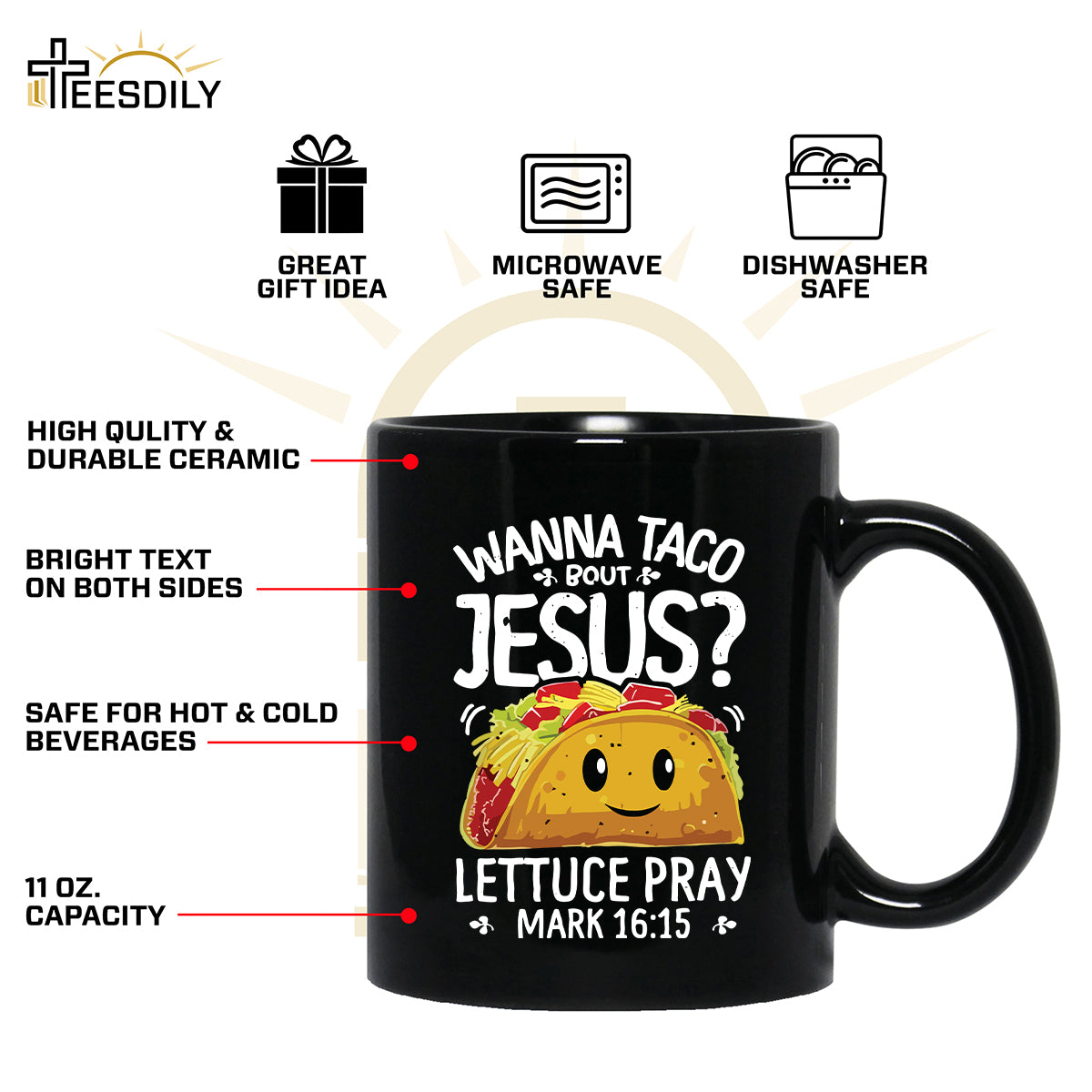 Teesdily | Jesus Taco Shirt, Wanna Taco Bout Jesus Lettuce Pray T-shirt, Jesus Humor Tee, Religious Puns Gifts, Taco Lover Gift Hoodie Sweatshirt Mug