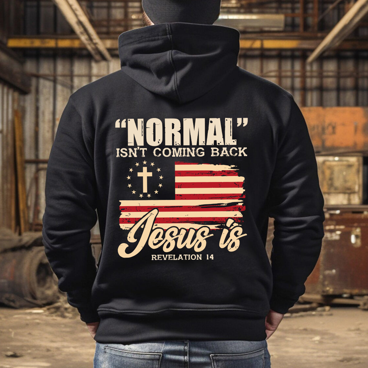 Teesdily | Normal Isn't Coming Back Jesus Is Revelation 14 Shirt, American Flag Cross Casual Shirt, Fourth Of July Basic Tee, Jesus Lover Gift Unisex Tshirt Hoodie Sweatshirt Size S-5XL / Mug 11-15Oz