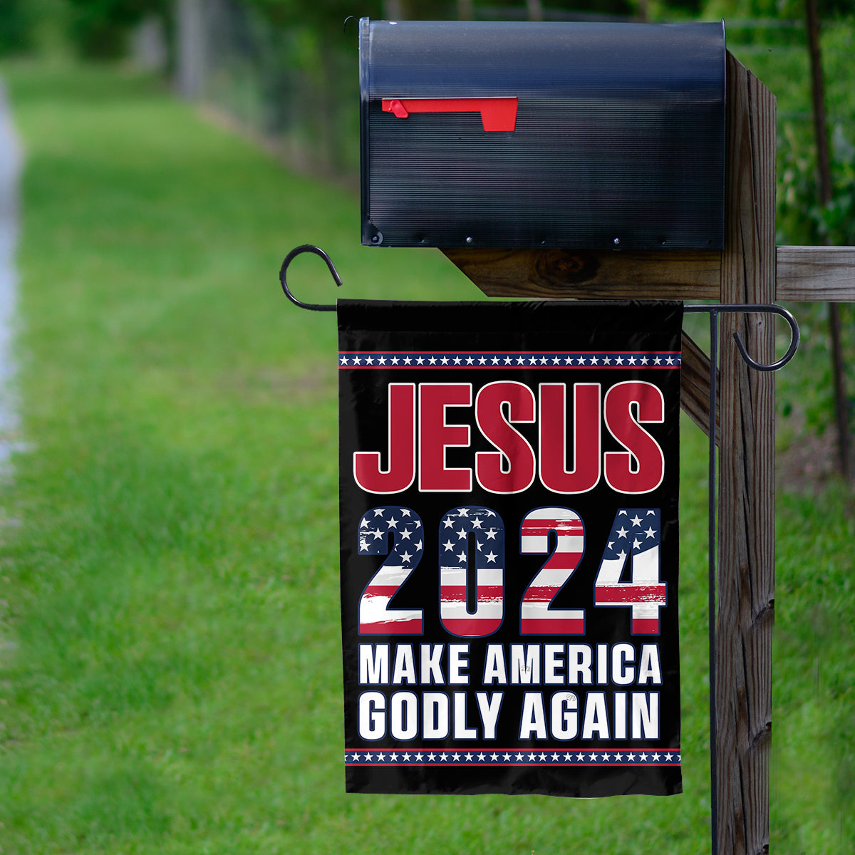 Teesdily | Jesus 2024 Make America Godly Again Patriotic Flags, Jesus American Flag Decor, Independence Day Outdoor Yard Decor, Patriotic Gifts