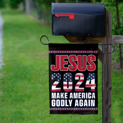 Teesdily | Jesus 2024 Make America Godly Again Patriotic Flags, Jesus American Flag Decor, Independence Day Outdoor Yard Decor, Patriotic Gifts