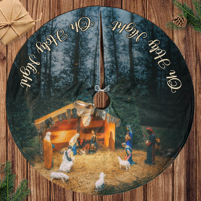 Teesdily | Jesus Nativity Scene Christmas Tree Skirt, Oh Holy Night Jesus Born Christmas Gift, Xmas Decoration, Jesus Lover Gift