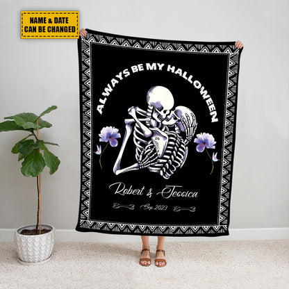 Teesdily | Skeleton Couple Custom Name Blanket Skeleton Halloween Throw Blankets Gothic Spooky Blanket Halloween Valentines Day Christmas Decor