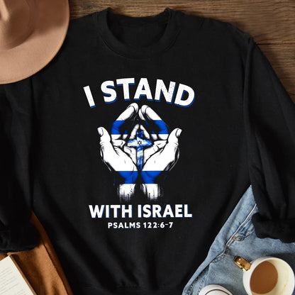 Teesdily | I Stand With Israel Back Design Tshirt, Jesus Hoodie Sweatshirt Mug, Israel Flag Shirt, Israel Support Gifts