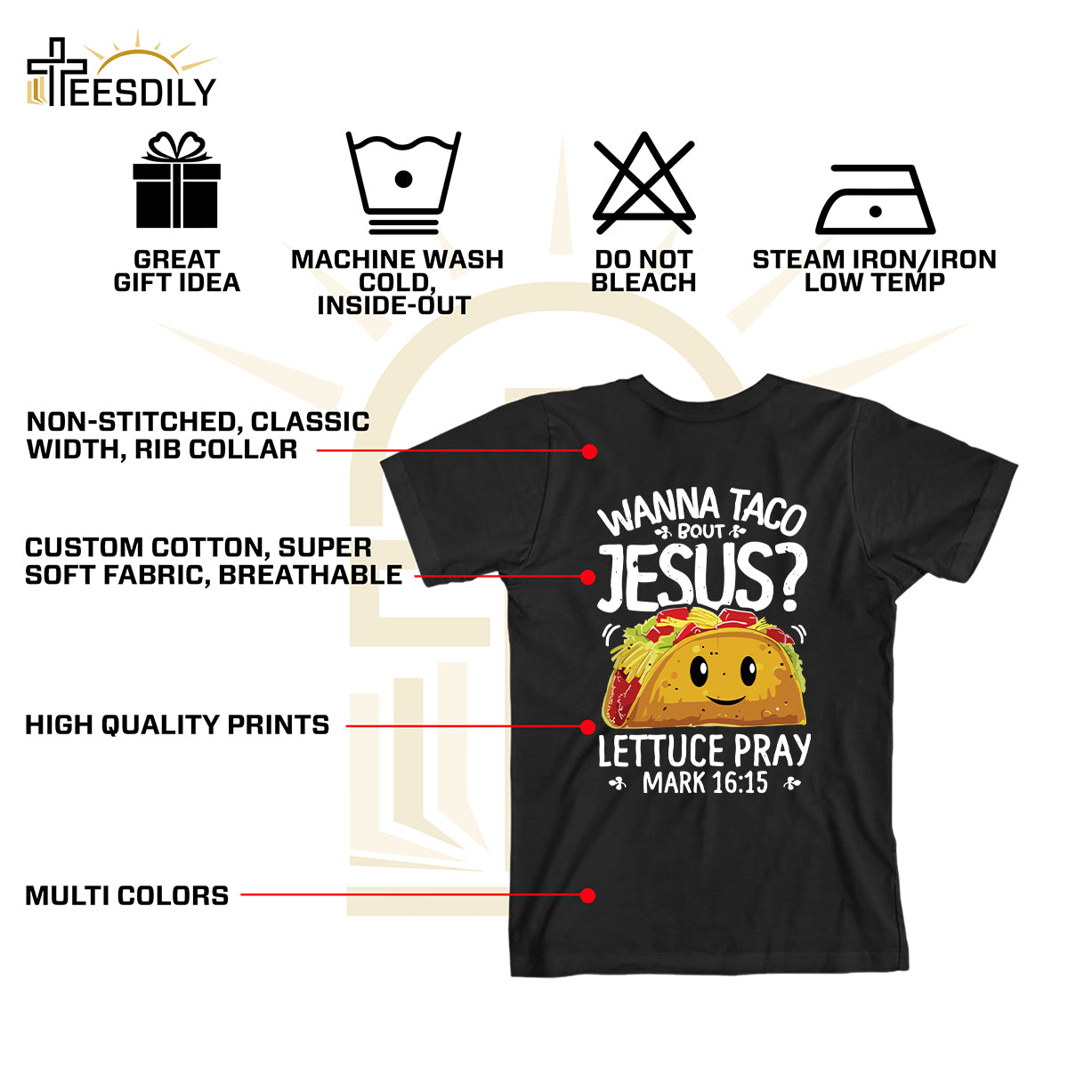 Teesdily | Jesus Taco Shirt, Wanna Taco Bout Jesus Lettuce Pray T-shirt, Jesus Humor Tee, Religious Puns Gifts, Taco Lover Gift Hoodie Sweatshirt Mug