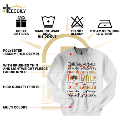 Teesdily | Fall T-shirt, Chilly Nights Pumpkin Everything Crunchy Leaves Tee Sweatshirt Hoodie Mug, Thanksgiving Gift, Autumn Pumkin Shirt