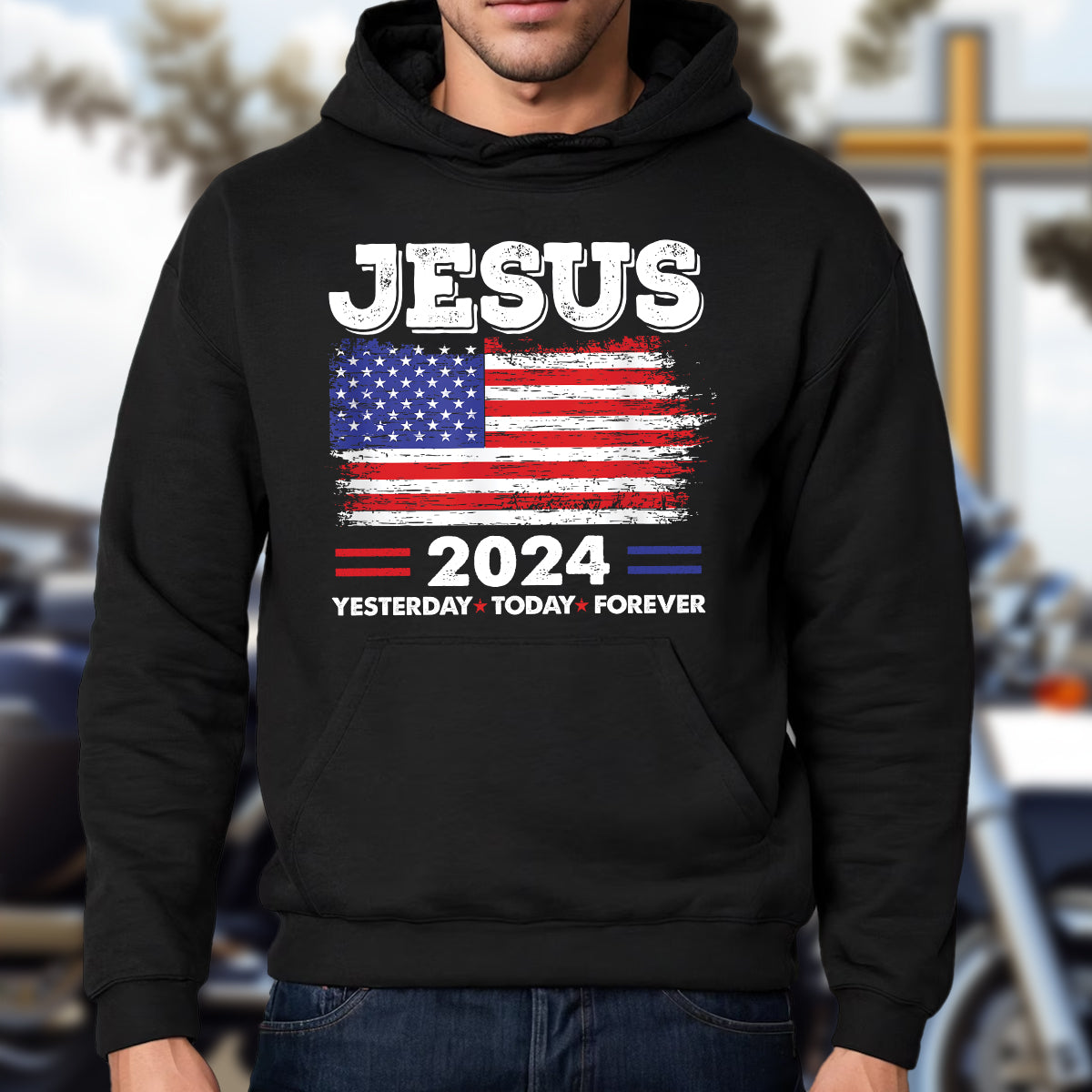 Teesdily | Jesus American Flag Shirt, Jesus 2024 Yesterday Today Forever Tee Sweatshirt Hoodie Mug, Christian American Patriotism Gifts