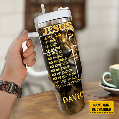 Teesdily | Customized Jesus Lion Of Judah Tumbler, Jesus Is My God My King Stainless Tumbler, Jesus Believer Gifts, Christian Gifts 40oz Tumbler