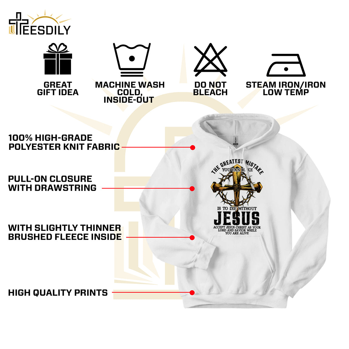 Teesdily | Jesus Cross Crown Light Shirt, The Greatest Mistake You Can Make Is To Die Without Jesus Unisex Tee Hoodie Sweatshirt Mug, Jesus Lovers Gifts