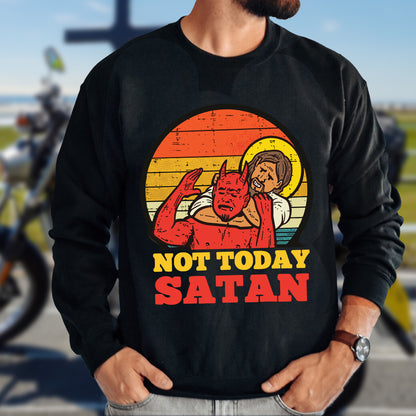 Teesdily | Jesus And Red Devil Unisex Shirt, Not Today Satan Tee Sweatshirt Hoodie Mug, Jesus Lovers Gifts, God Faith Believer Gifts