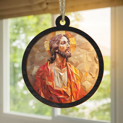 Teesdily | Jesus Suncatcher, Nativity Scene Christian Christmas Ornament Suncatcher, God Suncatcher, Christmas Tree Decor, Jesus Lover Gifts