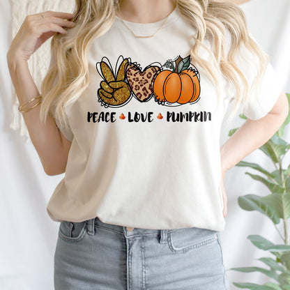 Teesdily | Peace Love Fall Pumpkin Shirt, Happy Holiday Tee Sweatshirt Hoodies, Fall Vibes Mug, Fall Shirts For Women Faith