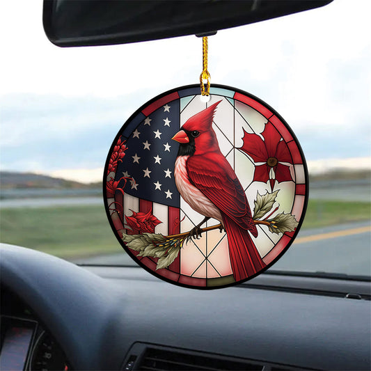 Teesdily | Cardinal Bird American Flag Ceramic Ornament, Cardinal Bird Red Design Acrylic Ornament Christmas Decoration, Church Religious Jesus Lovers Gifts