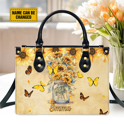 Teesdily | Customized Jesus Sunflower Butterfly Jesus Pray Bag, Pray On It Pray Over It Pray Through It Leather Bag, Christmas Gift For Mom Sister