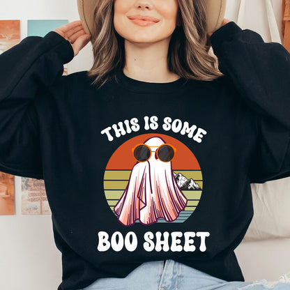 Teesdily | This Is Some Boo Sheet Shirt, Breast Cancer Boo Sheet Sweatshirt, Retro Halloween Boo Ghost Costume Hoodie Mug