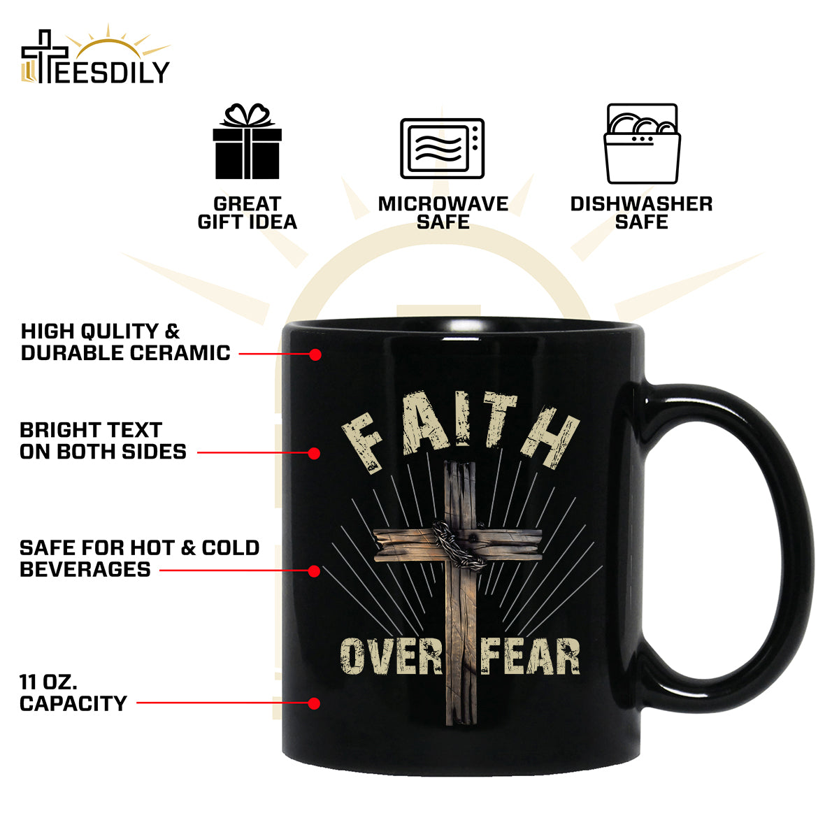 Teesdily | Jesus Cross Art Shirt, Faith Over Fear Tee Sweatshirt Hoodie Mug, Jesus Lovers Gifts, Christian Apparel, Christian Pastor Gifts