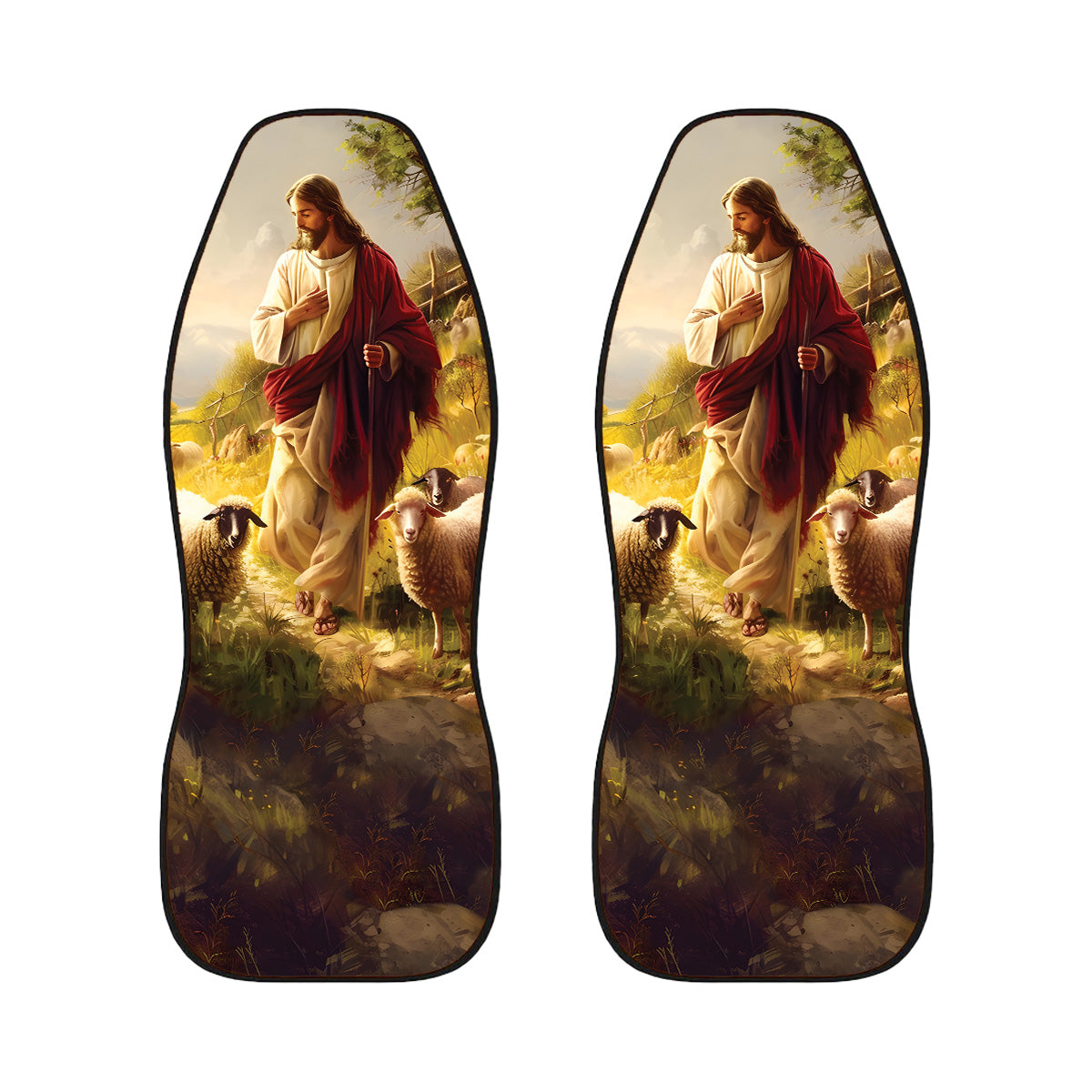 Teesdily | Jesus And Lamb Car Seat Cover, Lamb Of God Front Seat Covers, God Christian Seat Protectors, Car Accessories, Jesus Lover Gifts