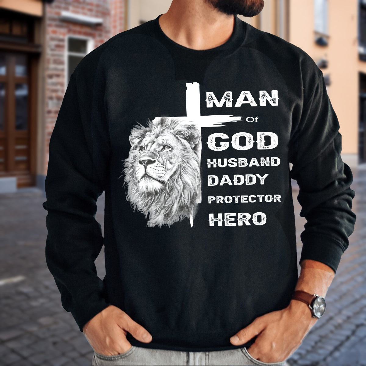 Teesdily | Jesus Lion Cross Shirt, Man Of God Husband Daddy Protector Hero, Jesus Lover Gift, Unisex Tshirt Hoodie Sweatshirt Mug