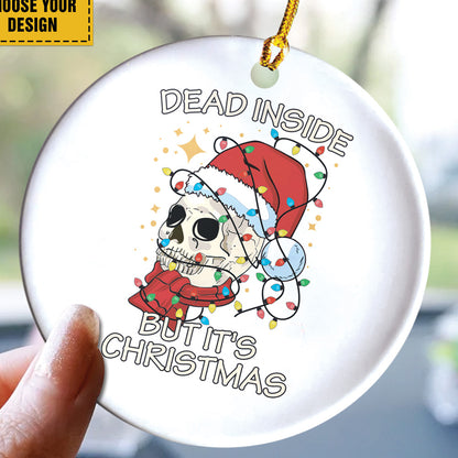 Teesdily | Santa Skeleton Christmas Light Ceramic Ornament, Merry Christmas Everything Is Fine Christmas Ornament, Xmas Gift