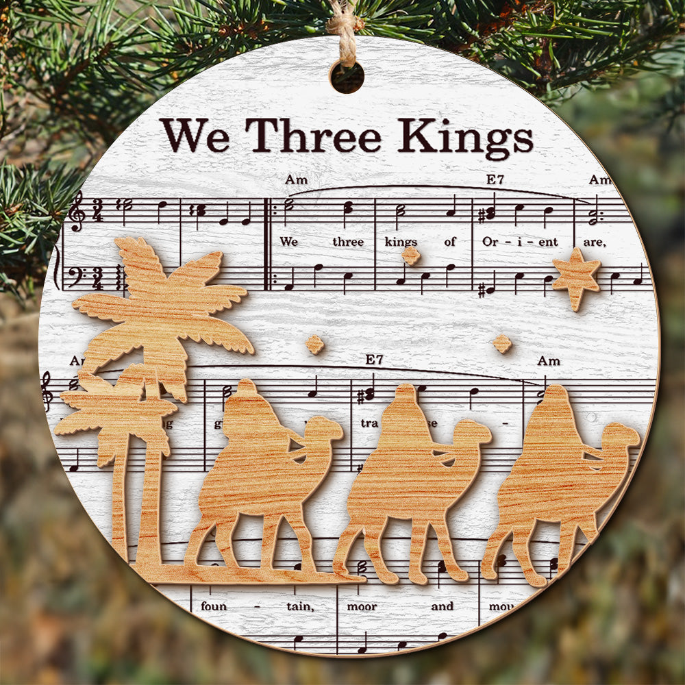 Teesdily | Jesus Nativity Scene Ornament, Music Sheet Nativity Christmas Ornament, Christ Birth 2 Layered Wood Ornament Xmas Gift