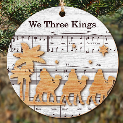 Teesdily | Jesus Nativity Scene Ornament, Music Sheet Nativity Christmas Ornament, Christ Birth 2 Layered Wood Ornament Xmas Gift