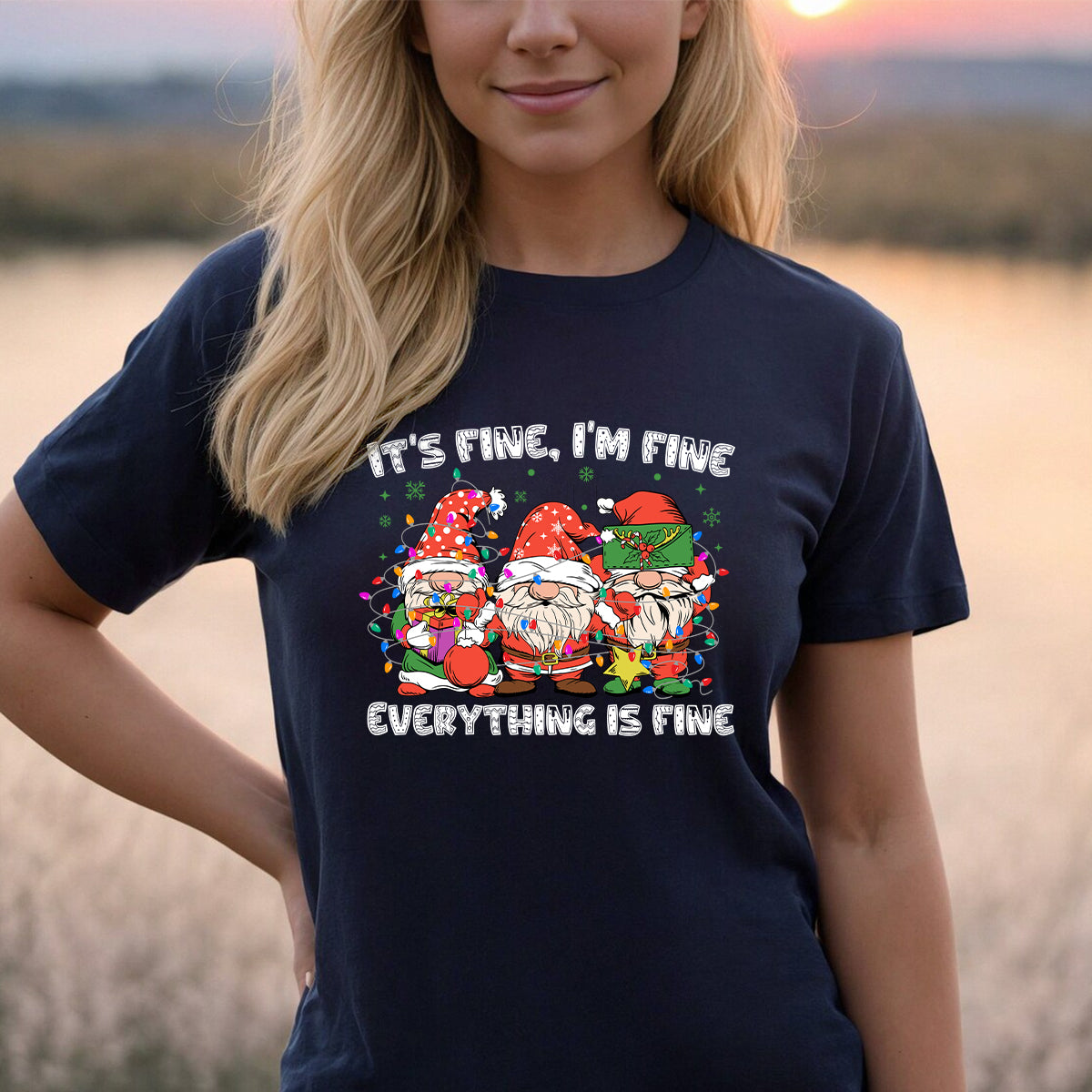 Teesdily | Christmas Gnomes Shirt, It's Fine I'm Fine Everything Is Fine Shirt, Funny Gnomes Christmas Hoodie Mug, Christmas Gnome Tee