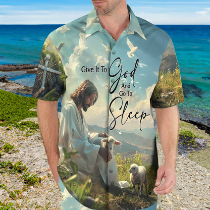 Teesdily | Jesus With Lambs Hawaiian Shirt, Give It To God And Go To Sleep Hawaii Set, Christian Art Bird Hawaii Outfit Summer, Beach Aloha Gift Men