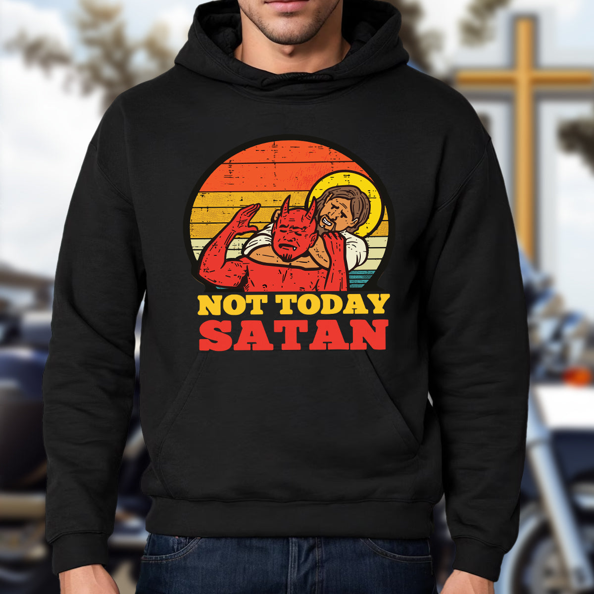 Teesdily | Jesus And Red Devil Unisex Shirt, Not Today Satan Tee Sweatshirt Hoodie Mug, Jesus Lovers Gifts, God Faith Believer Gifts