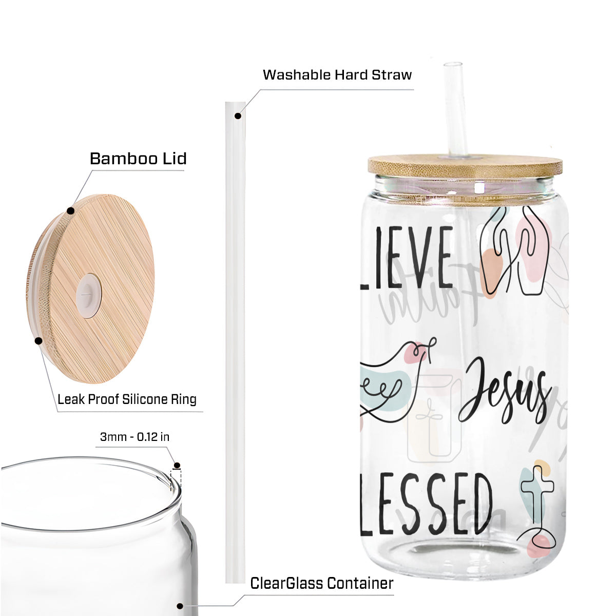 Teesdily | God Bible Verse Glass Tumbler, Christian Affirmation Frosted Glass Can, Christianity Continuous Line Symbols Coffee Cup, Religious Gifts