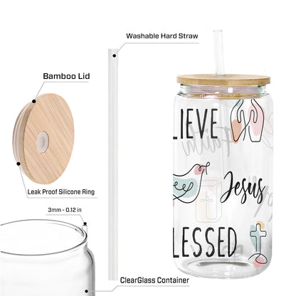 Teesdily | God Bible Verse Glass Tumbler, Christian Affirmation Frosted Glass Can, Christianity Continuous Line Symbols Coffee Cup, Religious Gifts