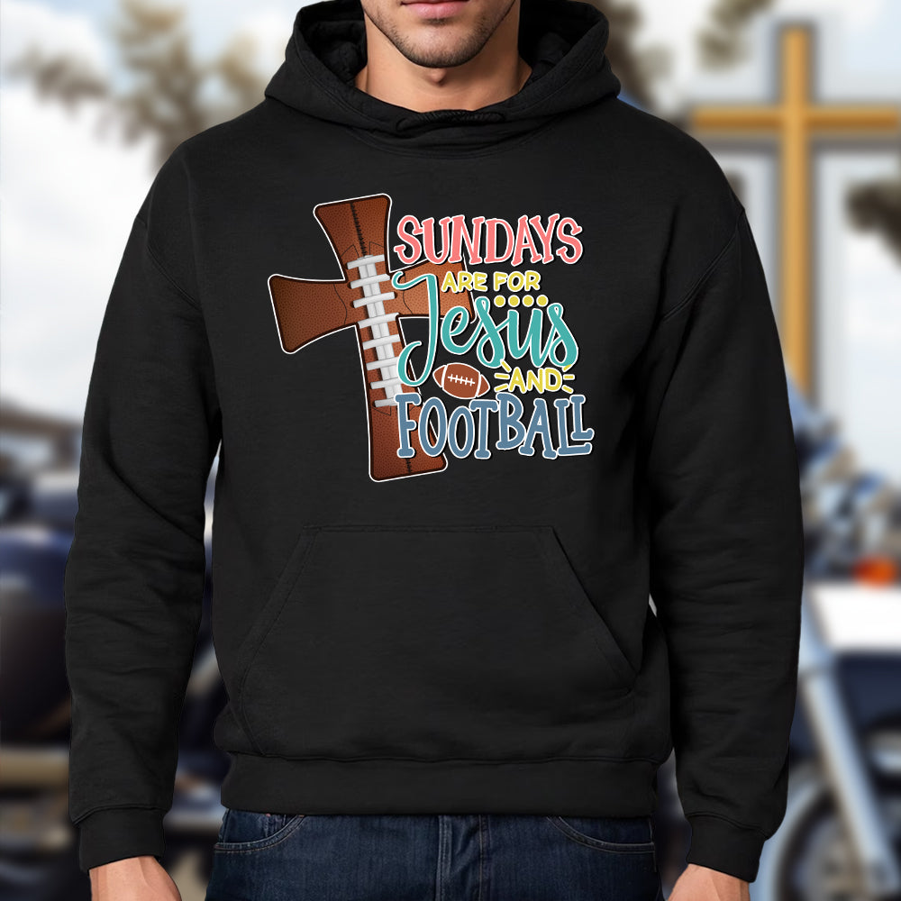 Teesdily | Christian Sundays Are For Jesus And Football Shirt, Jesus Cross Football Sweatshirt, Halftime Show Hoodie Mug Sport Gift