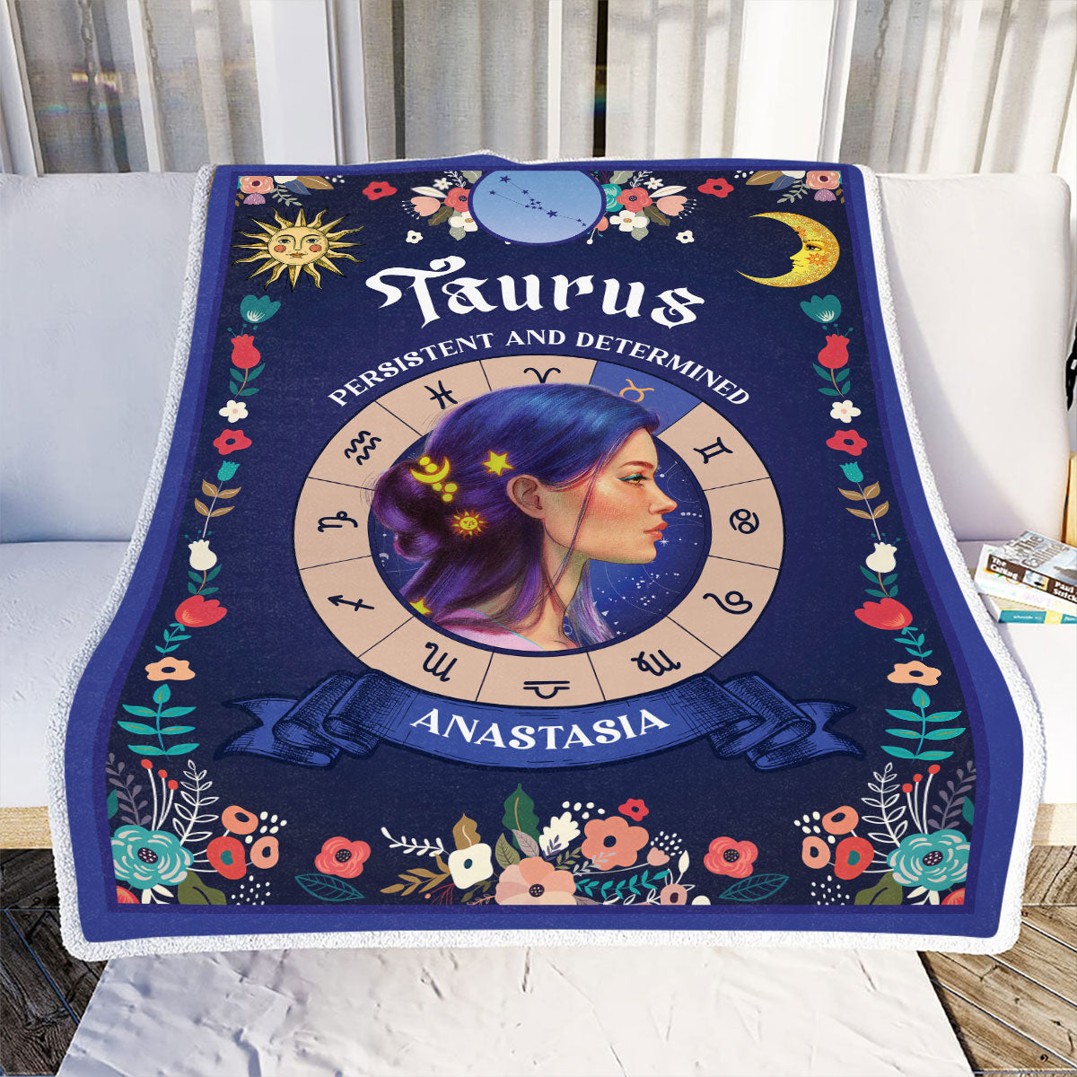 Teesdily | Taurus Zodiac Sign Characteristics Customized Blanket Persistent And Determined Sherpa Fleece Horoscope Design Astrology Gift Birthday