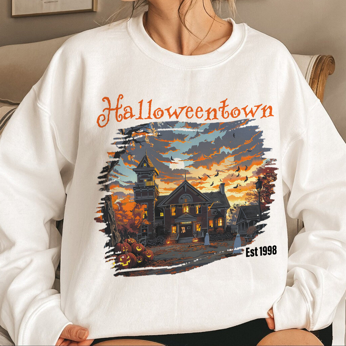 Teesdily | Halloween Town Shirt, Halloween Est 1998 Pumpkin Shirt, Halloween Sweatshirt Hoodie Mug, Retro Halloween Witch Boo, Halloween Gifts