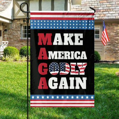 Teesdily | Make America Godly Again Patriotic Garden Flags, Jesus Christ American Flag House Decor, Independence Day Outdoor Decor, Patriotic Gifts